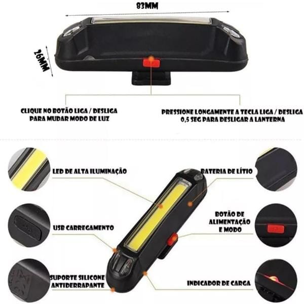 Acessorios [ Lanternas -bicicleta ] - Luz Traseira para Bicicleta LED COB