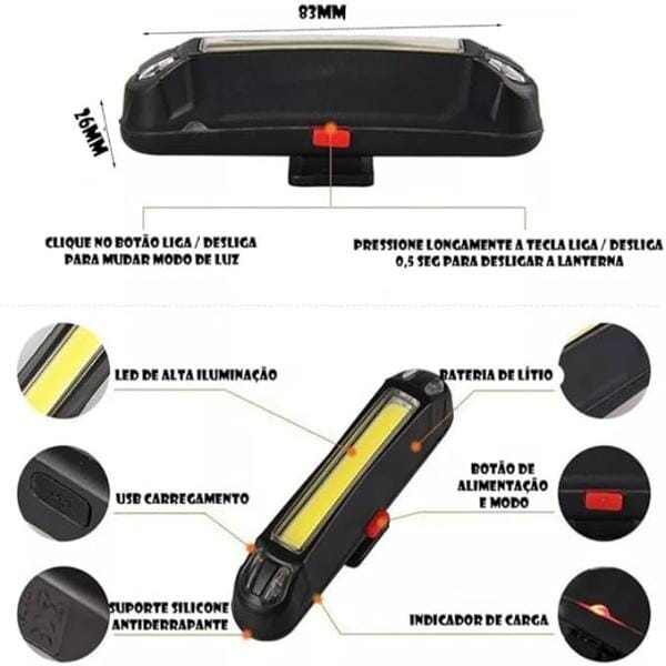 Acessorios [ Lanternas -bicicleta ] - Luz Traseira para Bicicleta LED COB