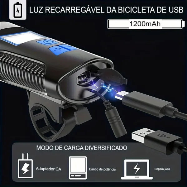 Farol LED com Buzina e Velocímetro USB - Acessório Completo para Ciclistas Acessorios [ Lanternas -bicicleta ] - Farol LED com Buzina e Velocímetro USB - Acessório Completo para Ciclistas Vodebike - Loja Oficial 