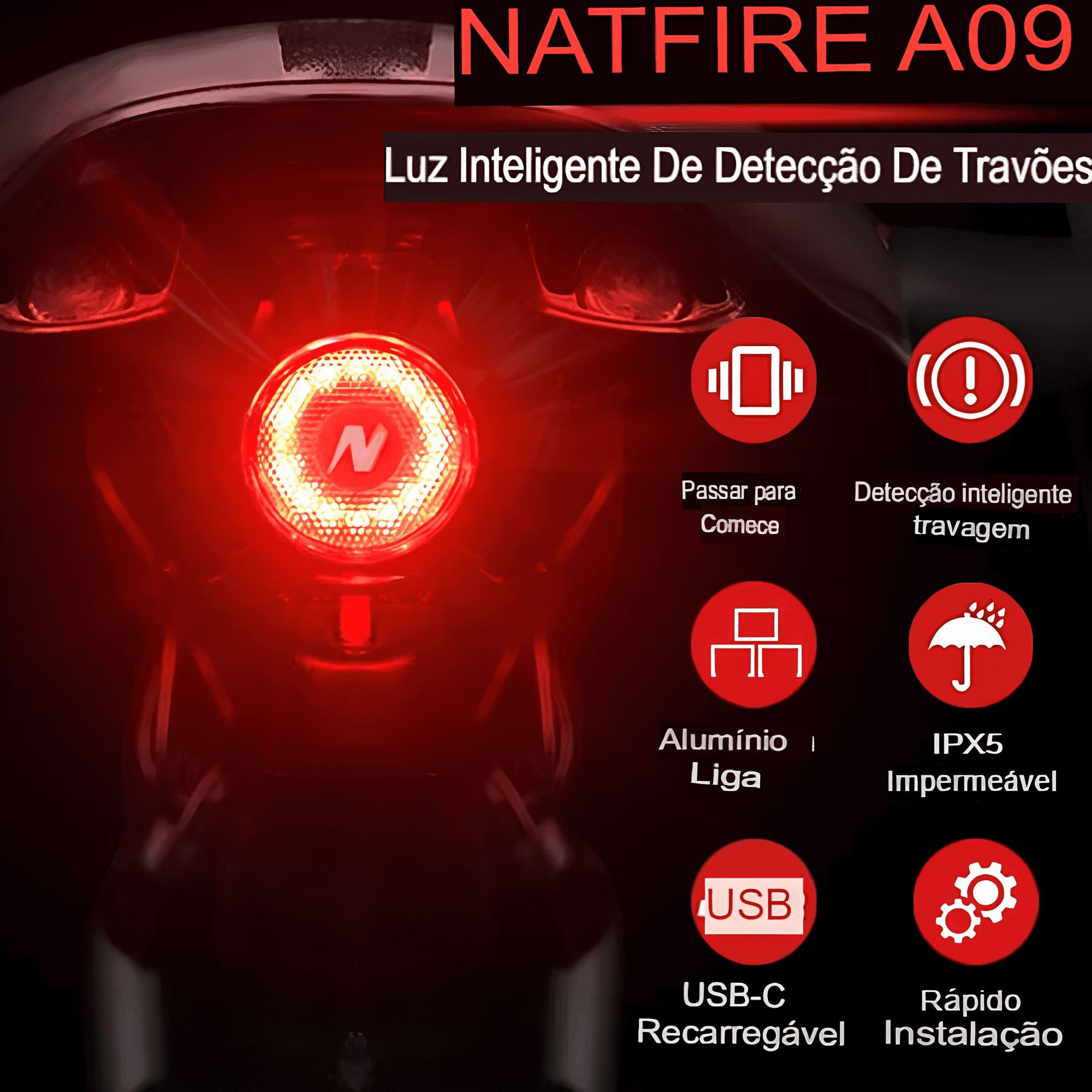 NATFIRE A09 Luz Traseira Inteligente para Bicicleta - VodeBike