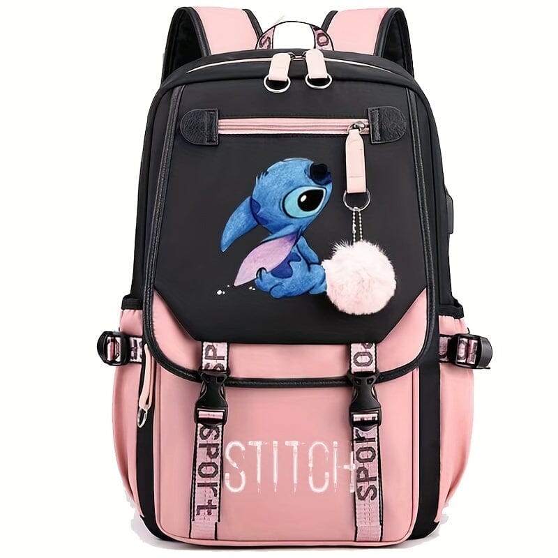 Mochila Escolar do Stitch com Grande Capacidade e Porta USB - VodeBike Mochila Escolar do Stitch com Grande Capacidade e Porta USB - VodeBike VodeBike Rosa/Preto 