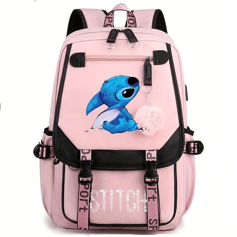 Mochila Escolar do Stitch com Grande Capacidade e Porta USB - VodeBike Mochila Escolar do Stitch com Grande Capacidade e Porta USB - VodeBike VodeBike Rosa 