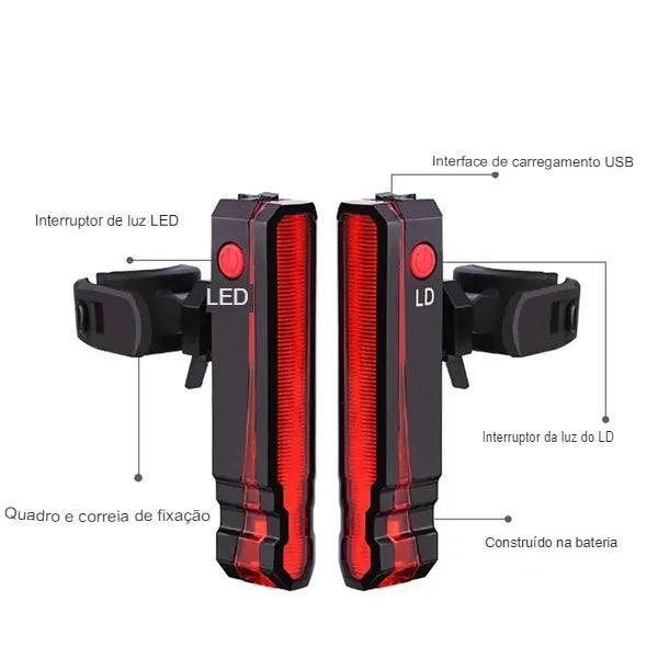 Farol Traseiro Bike Laser Line USB Recarregável - VodeBike