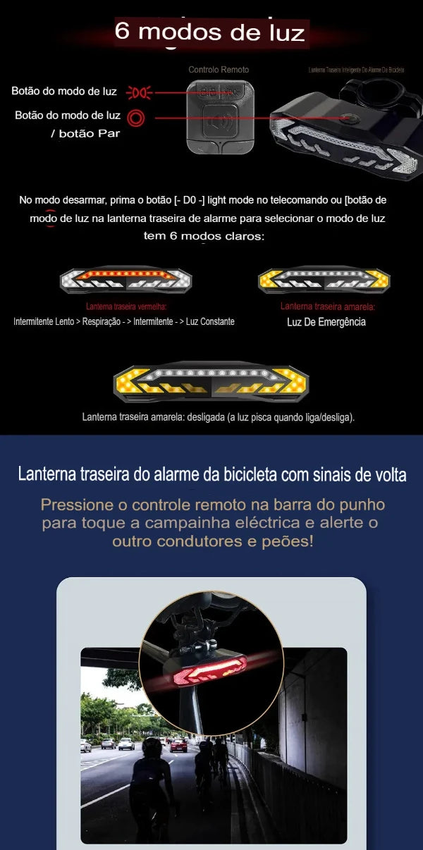 Luz Traseira Inteligente para Bicicleta com Sinalizadores Acessorios [ Lanternas -bicicleta ] - Luz Traseira Inteligente para Bicicleta com Sinalizadores Vodebike - Loja Oficial 